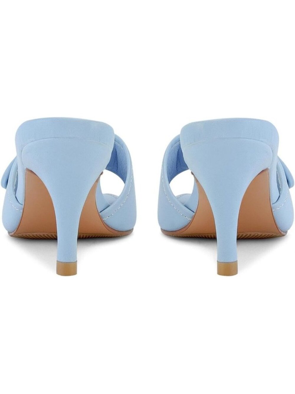 Women's Kitten Heels Stiletto Blue Low Heels Slip On Slides Square Open Toe - Picture 6 of 7